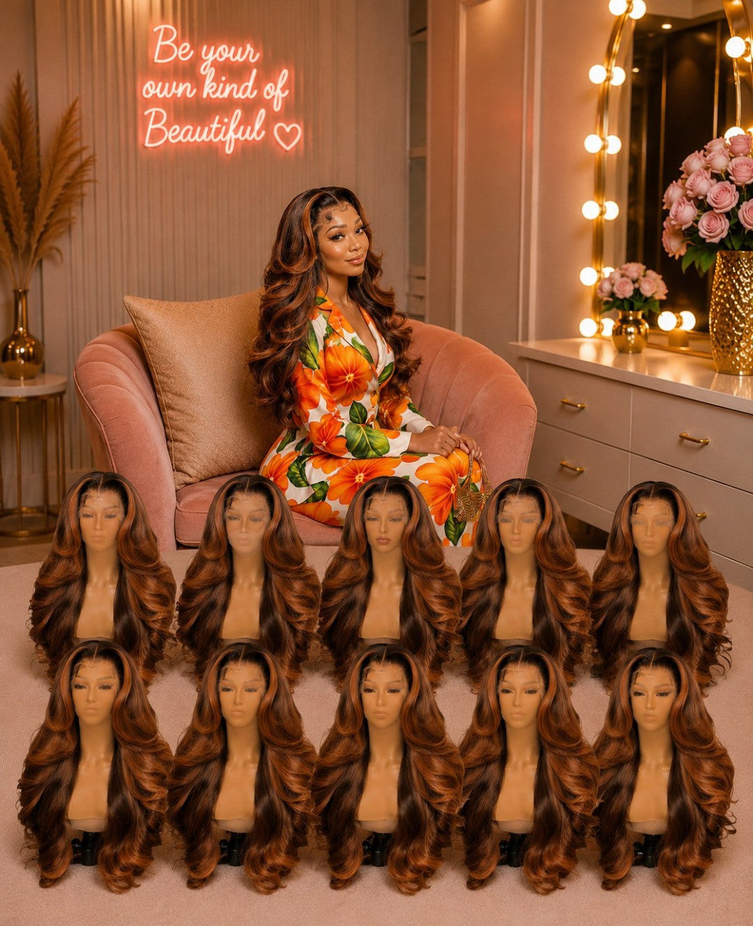 30-inch Ombre Honey Orange Brown 180 Density 13×6 Lace Front Human Hair Wig