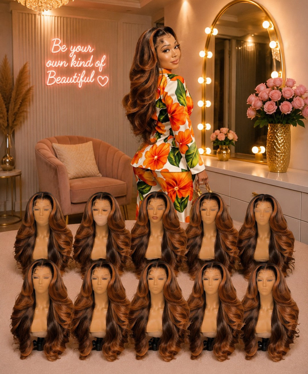 30-inch Ombre Honey Orange Brown 180 Density 13×6 Lace Front Human Hair Wig
