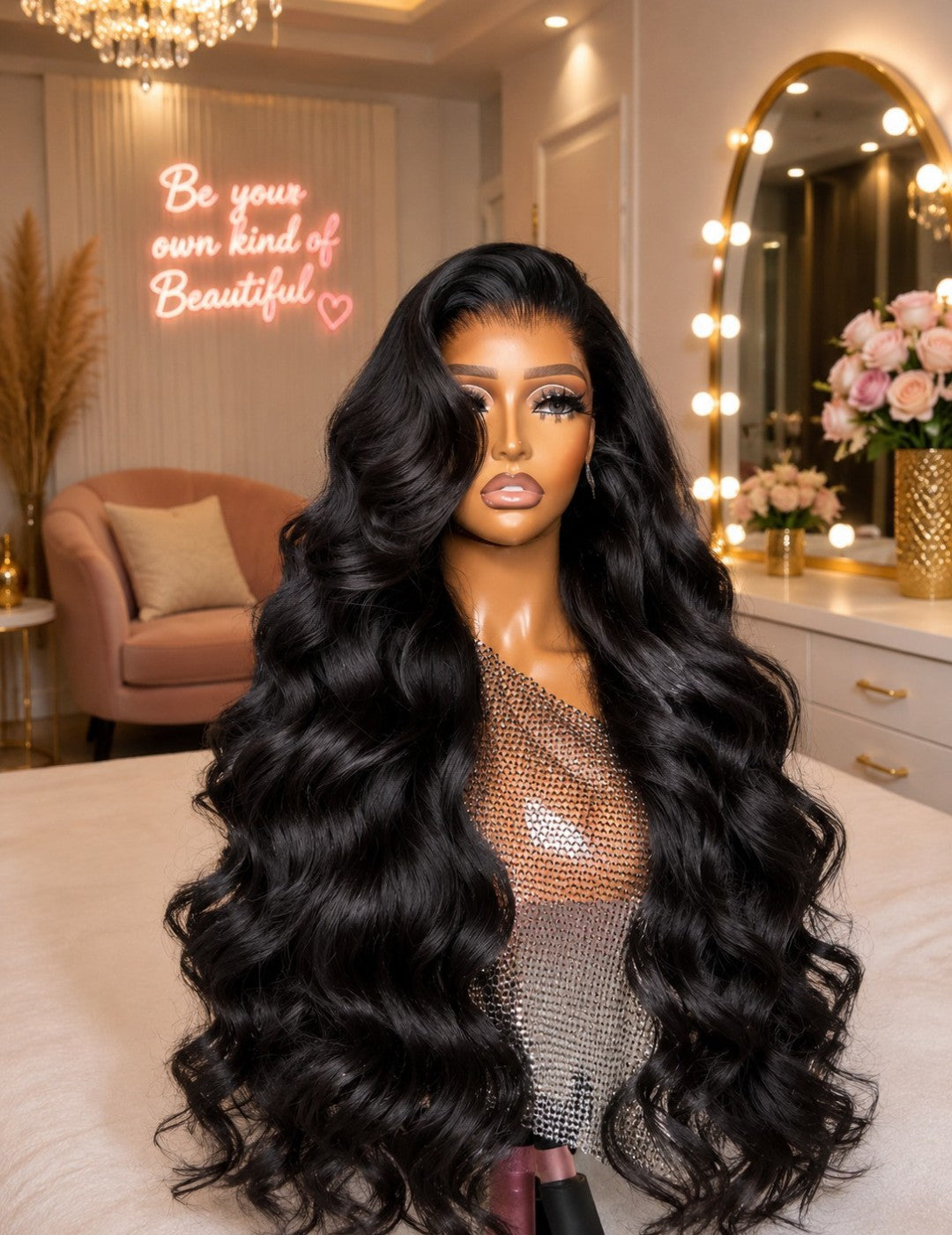 30–40 Inch 5×5 Glue less / 13×6 HD Transparent Lace 250 Density Body Wave Human Hair Wig: