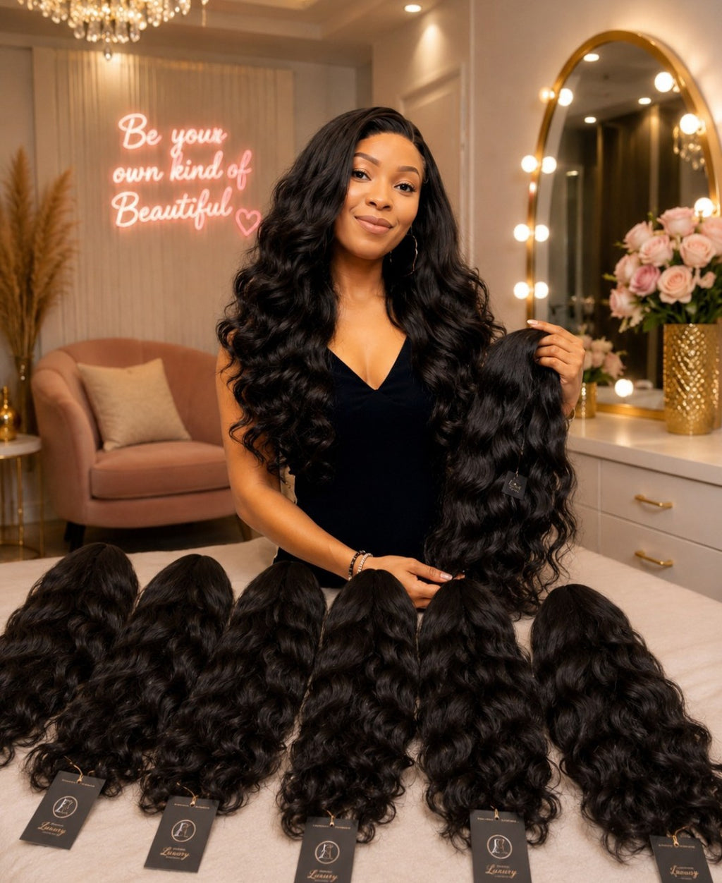 30–40 Inch 5×5 Glue less / 13×6 HD Transparent Lace 250 Density Body Wave Human Hair Wig: